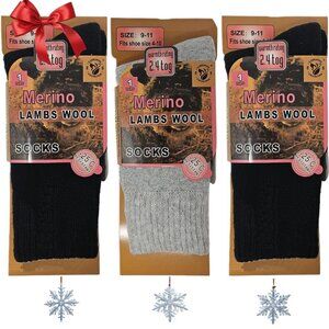 Women Wool Socks Winter Warm Hiking Lamb Merino Wool Socks, 3-Pack NEW